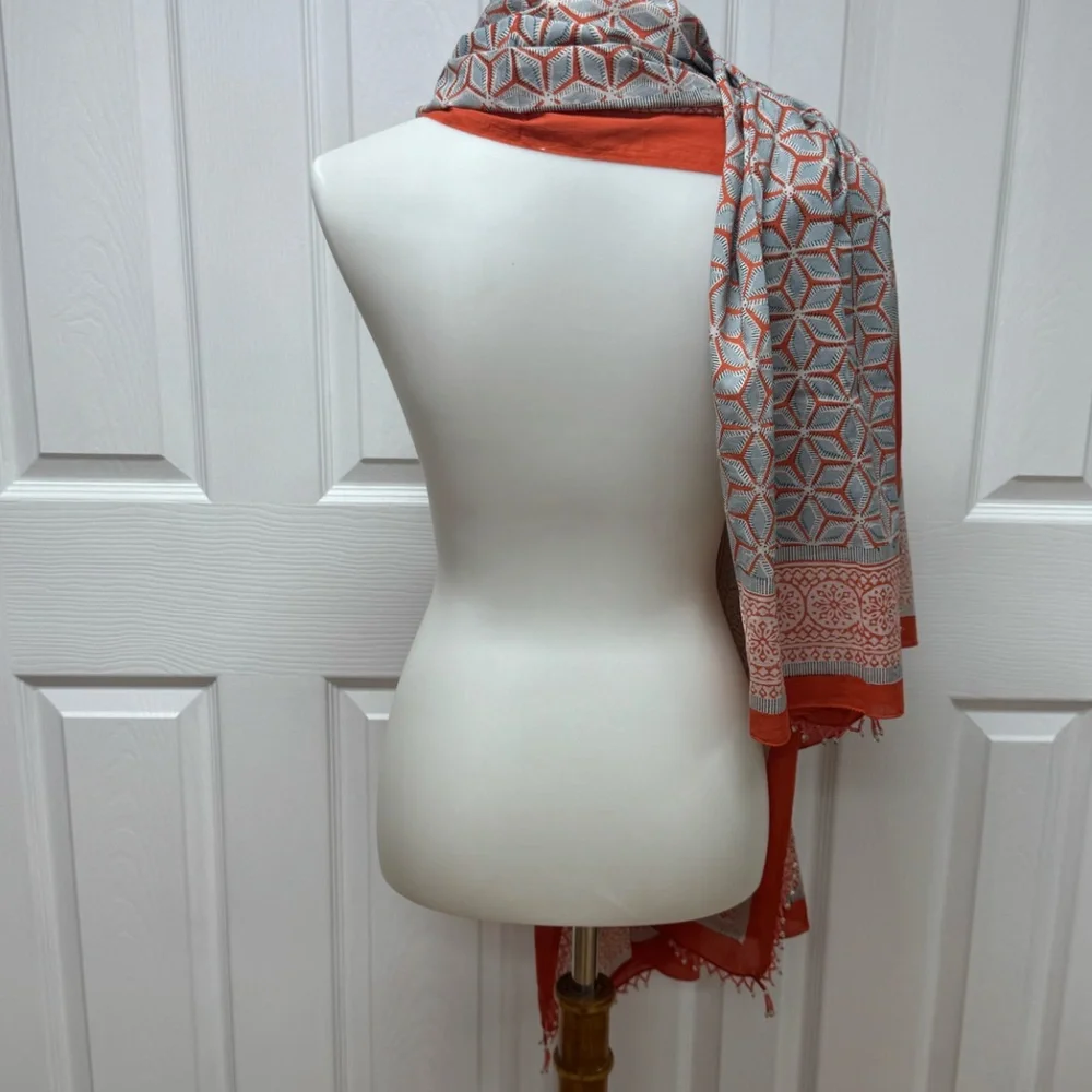 Bold Orange/Red Geometric Prints Patterns Scarf or Sarong - 73